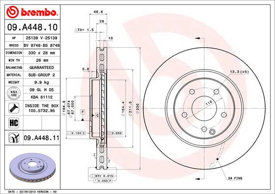 Brembo 09.A448.11 - Тормозной диск autospares.lv