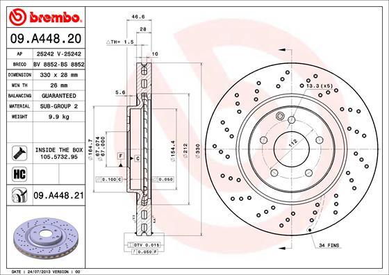Brembo 09.A448.20 - Тормозной диск autospares.lv