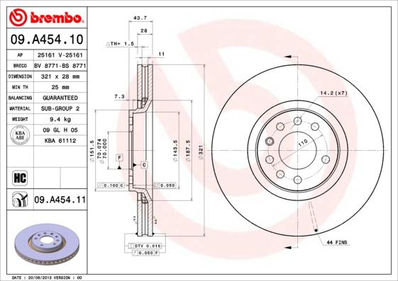 Brembo 09.A454.11 - Тормозной диск autospares.lv