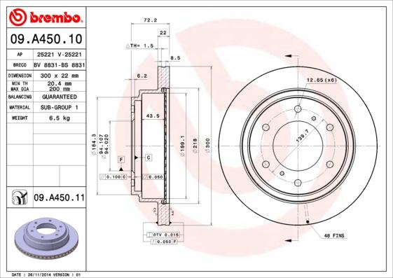 Brembo 09.A450.11 - Тормозной диск autospares.lv