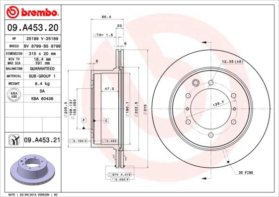 Brembo 09.A453.21 - Тормозной диск autospares.lv