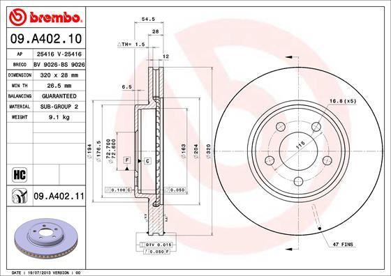 Brembo 09.A402.11 - Тормозной диск autospares.lv