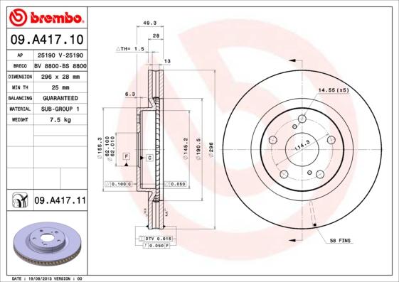 Brembo 09.A417.11 - Тормозной диск autospares.lv