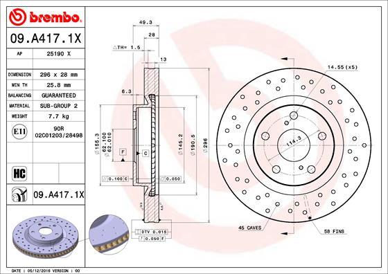 Brembo 09.A417.1X - Тормозной диск autospares.lv