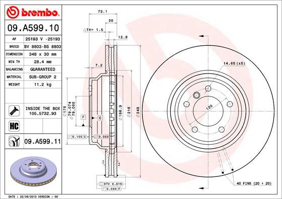 Brembo 09.A599.11 - Тормозной диск autospares.lv