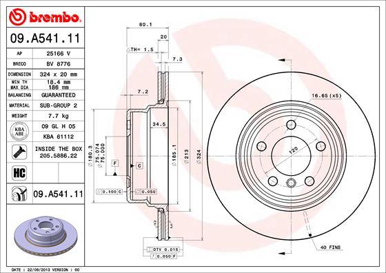 Brembo 09.A541.11 - Тормозной диск autospares.lv