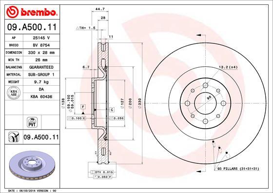 Brembo 09.A500.11 - Тормозной диск autospares.lv