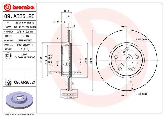 Brembo 09.A535.21 - Тормозной диск autospares.lv