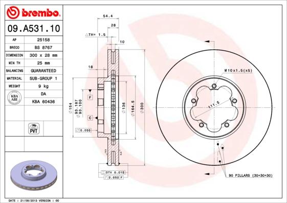 Brembo 09.A531.10 - Тормозной диск autospares.lv