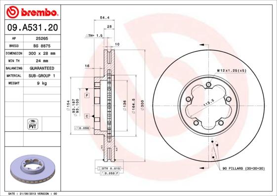 Brembo 09.A531.20 - Тормозной диск autospares.lv