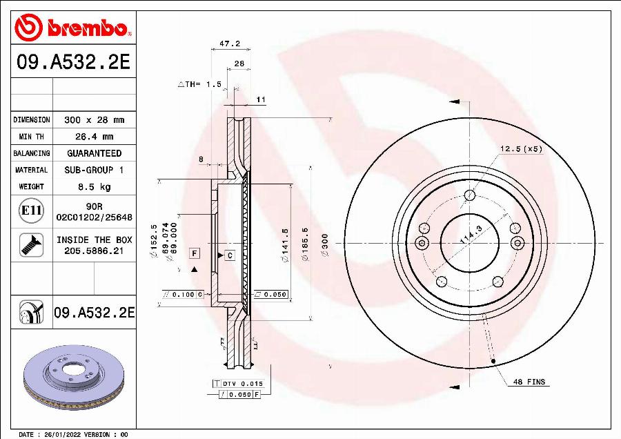 Brembo 09.A532.2E - Тормозной диск autospares.lv