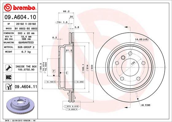 Brembo 09.A604.10 - Тормозной диск autospares.lv