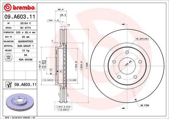 Brembo 09.A603.11 - Тормозной диск autospares.lv