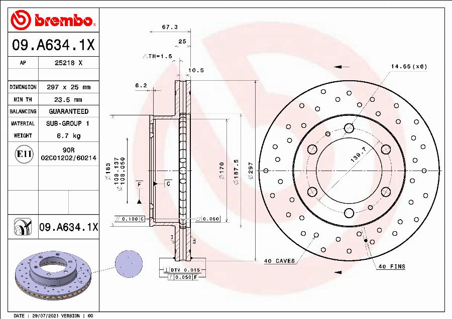 Brembo 09.A634.1X - Тормозной диск autospares.lv