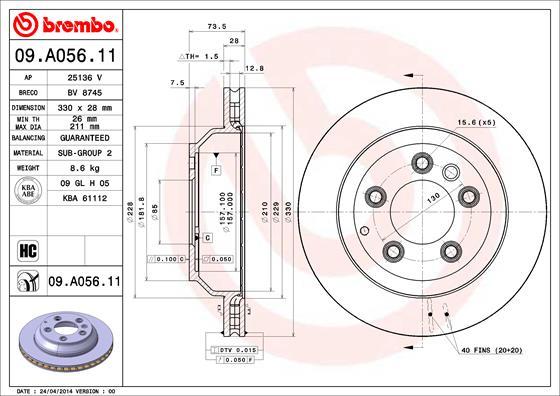 Brembo 09.A056.11 - Тормозной диск autospares.lv