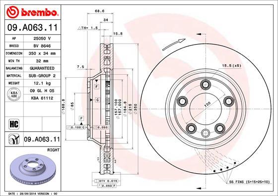 Brembo 09.A063.11 - Тормозной диск autospares.lv