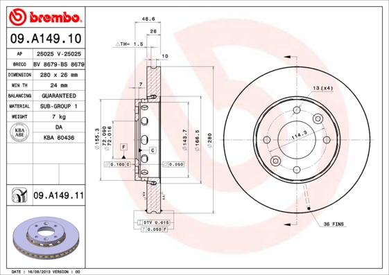 Brembo 09.A149.11 - Тормозной диск autospares.lv