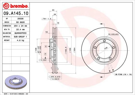 Brembo 09.A145.10 - Тормозной диск autospares.lv