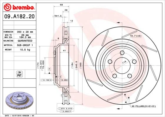 Brembo 09.A182.21 - Тормозной диск autospares.lv