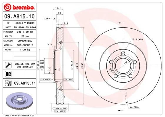 Brembo 09.A815.10 - Тормозной диск autospares.lv