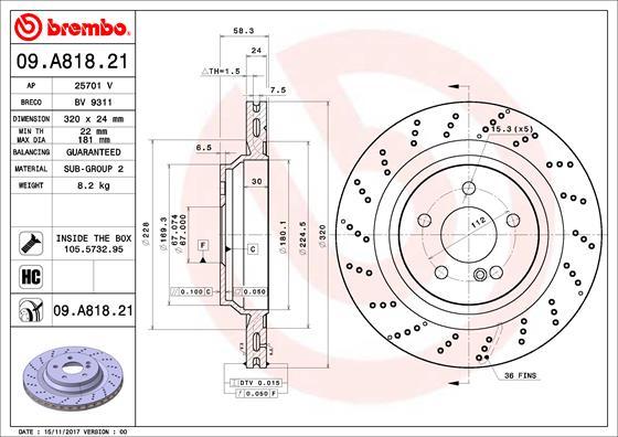 Brembo 09.A818.21 - Тормозной диск autospares.lv