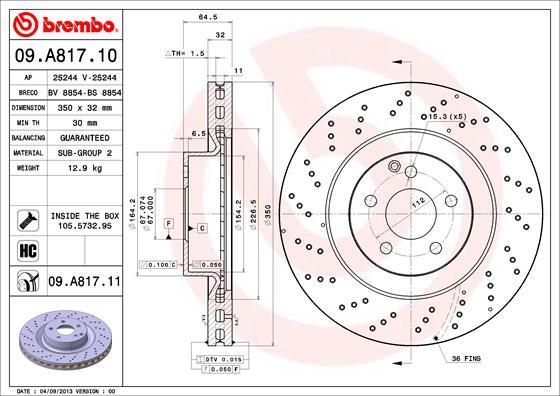 Brembo 09.A817.11 - Тормозной диск autospares.lv