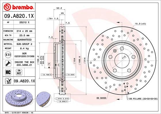 Brembo 09.A820.1X - Тормозной диск autospares.lv