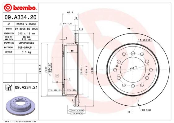 Brembo 09.A334.21 - Тормозной диск autospares.lv