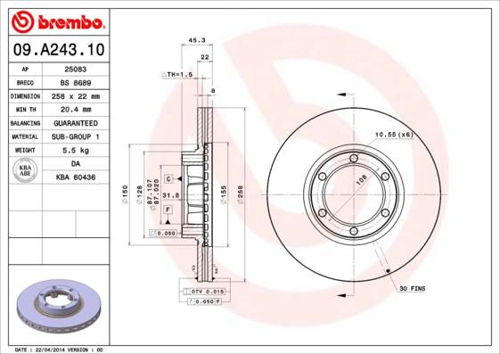 Brembo 09.A243.10 - Тормозной диск autospares.lv