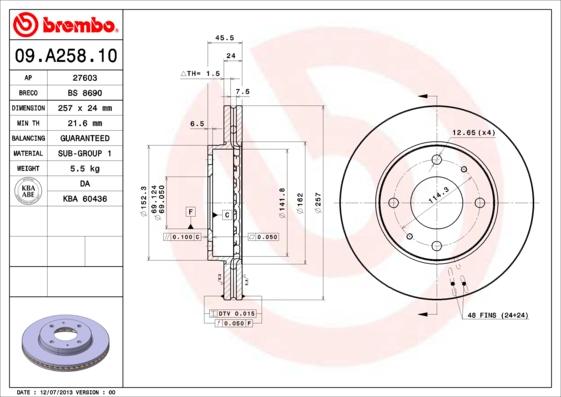 Brembo 09.A258.10 - Тормозной диск autospares.lv