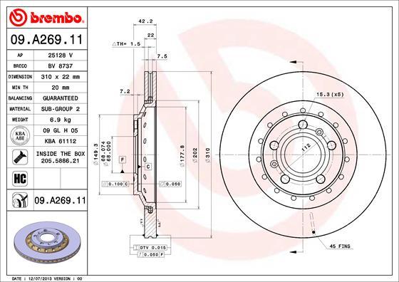 Brembo 09.A269.11 - Тормозной диск autospares.lv