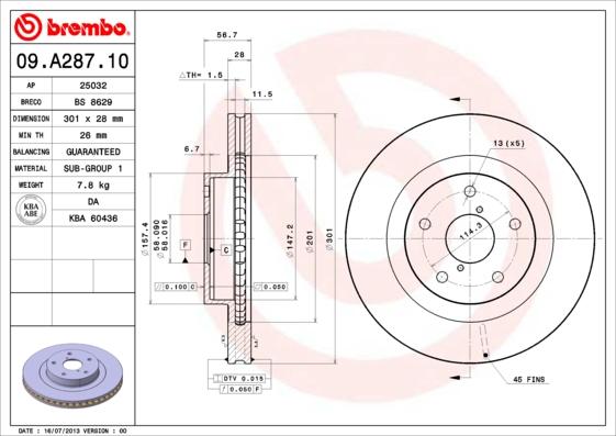 Brembo 09.A287.10 - Тормозной диск autospares.lv