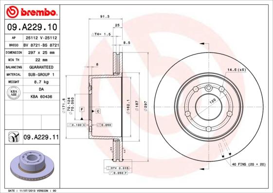 Brembo 09.A229.11 - Тормозной диск autospares.lv