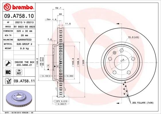 Brembo 09.A758.11 - Тормозной диск autospares.lv