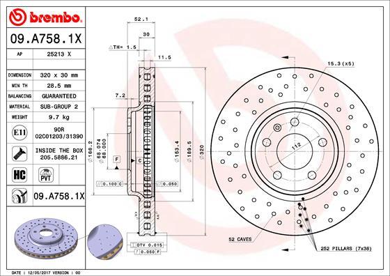 Brembo 09.A758.1X - Тормозной диск autospares.lv