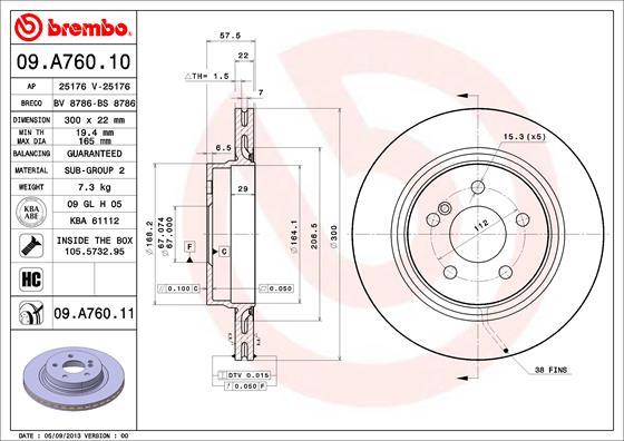 Brembo 09.A760.10 - Тормозной диск autospares.lv