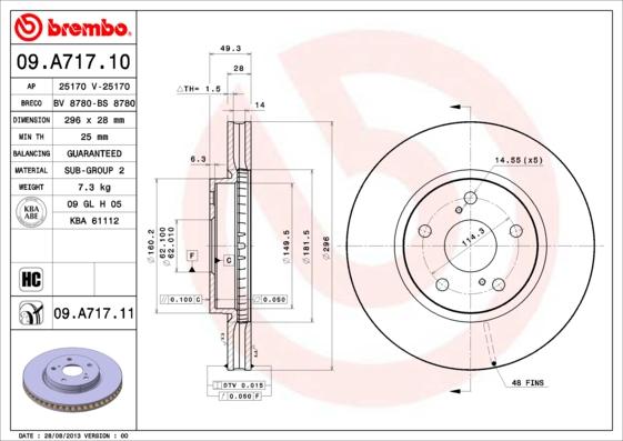 Brembo 09.A717.10 - Тормозной диск autospares.lv