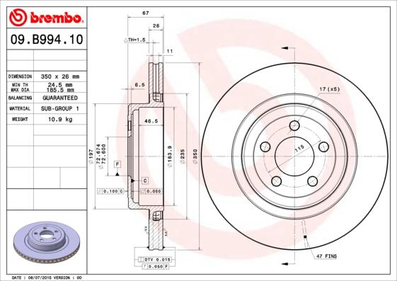 Brembo 09.B994.10 - Тормозной диск autospares.lv