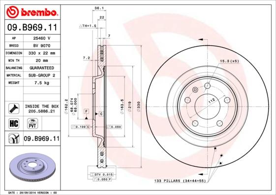 Brembo 09.B969.11 - Тормозной диск autospares.lv