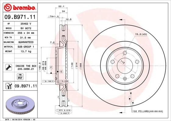 Brembo 09.B971.11 - Тормозной диск autospares.lv