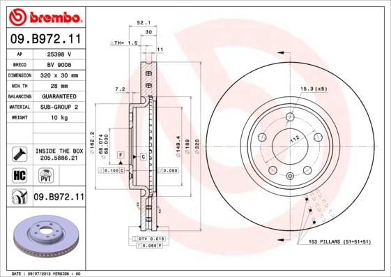 Brembo 09.B972.11 - Тормозной диск autospares.lv