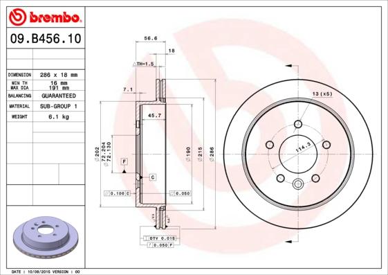 Brembo 09.B456.10 - Тормозной диск autospares.lv