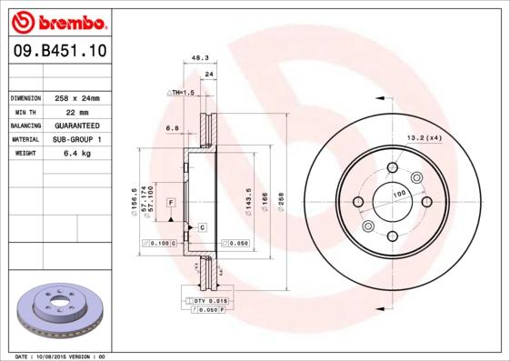 Brembo 09.B451.10 - Тормозной диск autospares.lv