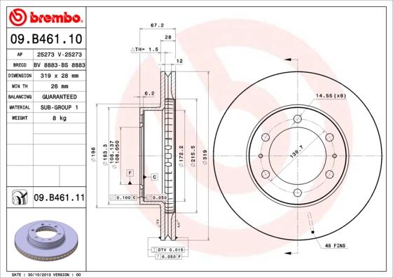 Brembo 09.B461.11 - Тормозной диск autospares.lv