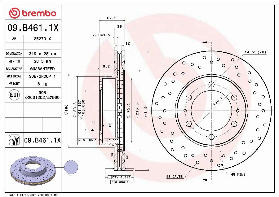 Brembo 09.B461.1X - Тормозной диск autospares.lv