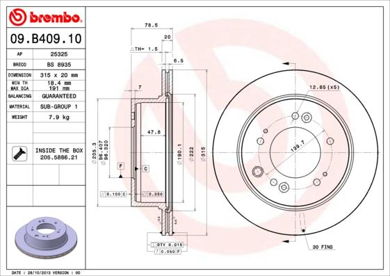 Brembo 09.B409.10 - Тормозной диск autospares.lv