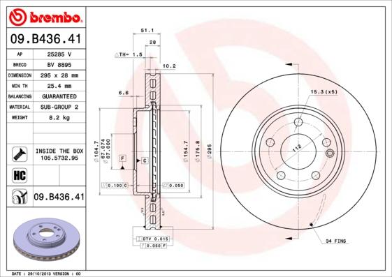 Brembo 09.B436.41 - Тормозной диск autospares.lv