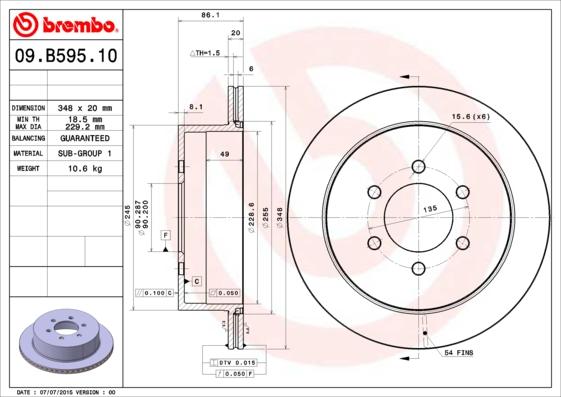 Brembo 09.B595.11 - Тормозной диск autospares.lv