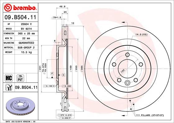 Brembo 09.B504.11 - Тормозной диск autospares.lv