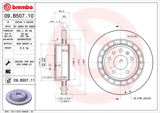 Brembo 09.B507.11 - Тормозной диск autospares.lv